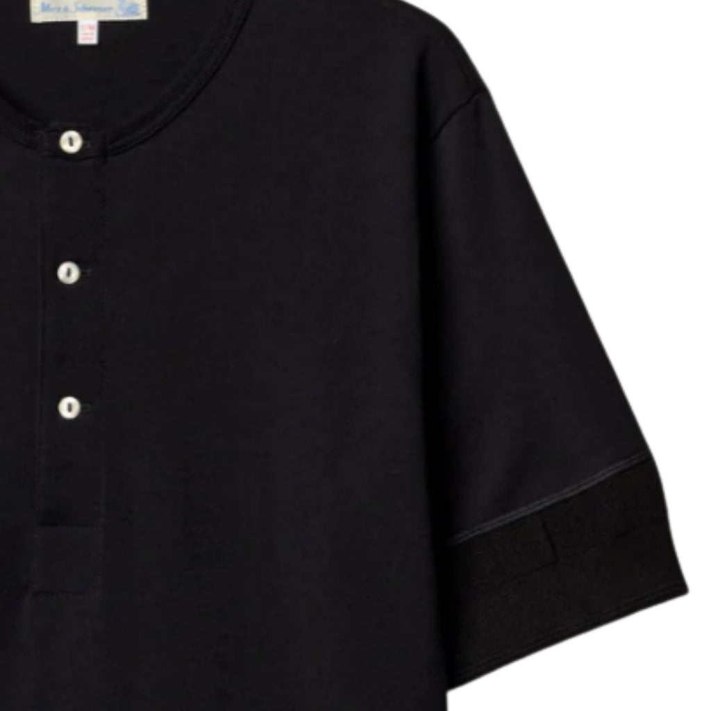 Merz b Schwanen 207 Loopwheeled Classic Fit Midweight Short Sleeve Henley - Deep Black