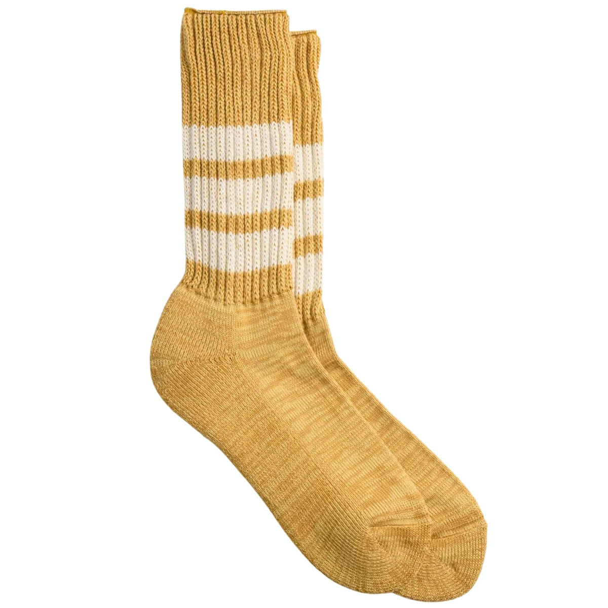 RoToTo Socks Coarse Ribbed Crew Socks - Yellow/Ivory