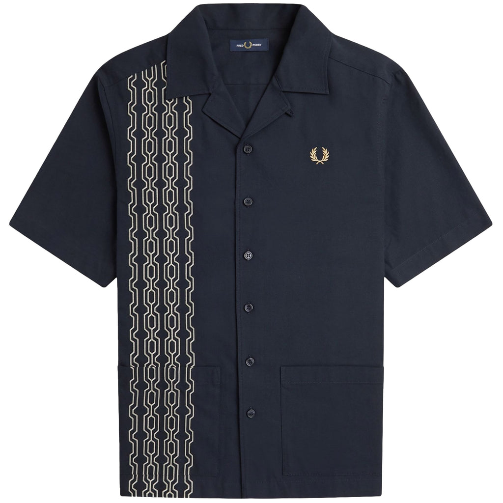 Fred Perry Embroidered Revere Collar Shirt - Navy