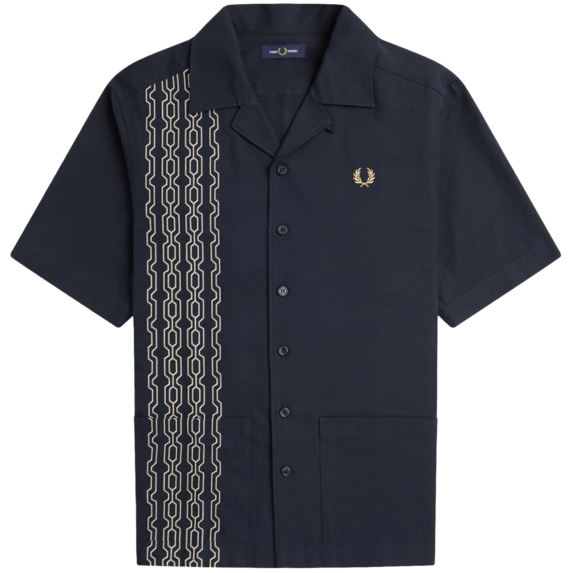 Fred Perry Embroidered Revere Collar Shirt - Navy