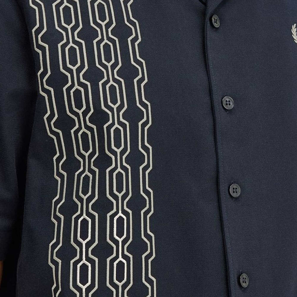 Fred Perry Embroidered Revere Collar Shirt - Navy