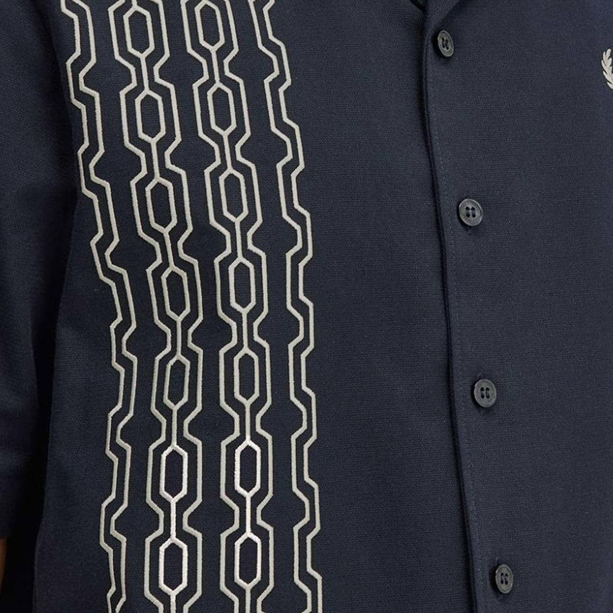 Fred Perry Embroidered Revere Collar Shirt - Navy